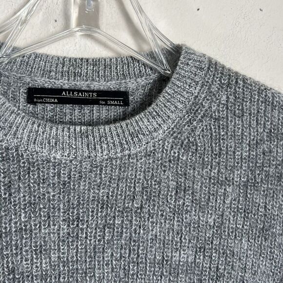 AllSaints Sweater Cold Shoulder Gray Wool Mohair Wool Blend Pullover Small New - Picture 4 of 5